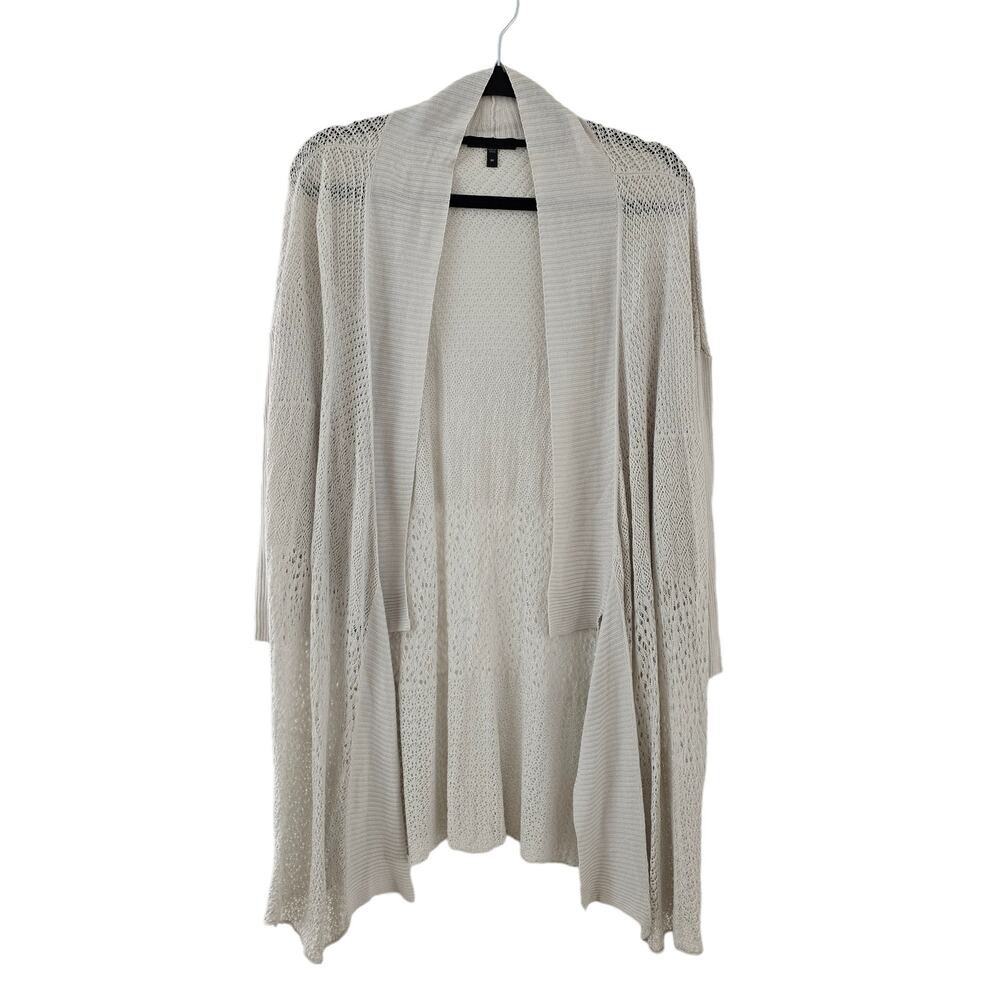 Eileen Fisher Cardigan Sweater Medium Cream Silk Knit Mid Length Open Front